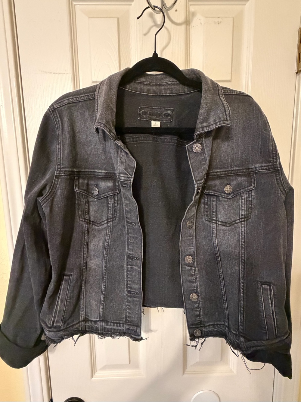 Maurices Washed Black Jean Jacket with Raw Hem